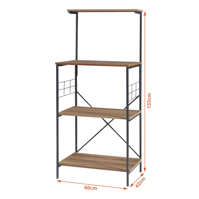 Méretrajz Álló polc Billund 4 polccal 133 x 60 x 42 cm fekete / diófa hatású [en.casa]