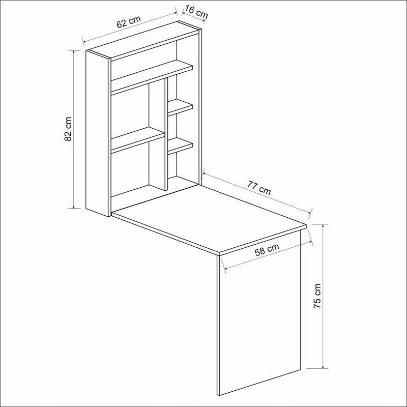 Méretrajz Lehajtható íróasztal Greve 82x62x16 cm forgácslap fehér dió [en.casa] 