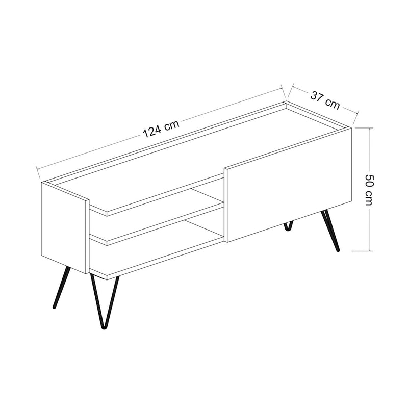 Méretrajz TV-állvány Dronninglund 50x124x37 cm fekete fa hatású [en.casa] 