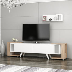 TV asztal polccal és 2 kisasztallal Glostrup tölgyfa hatású / fehér [en.casa]