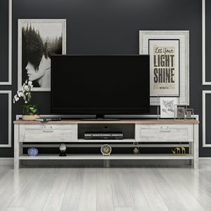 TV asztal Hashøj 2 tárolórekesszel tölgyfa hatású / fehér, antik [en.casa]