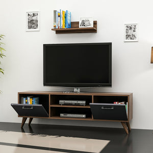 TV állvány polccal Haderslev 42 x 120 x 30 cm forgácslap műanyag dió antracit [en.casa] 