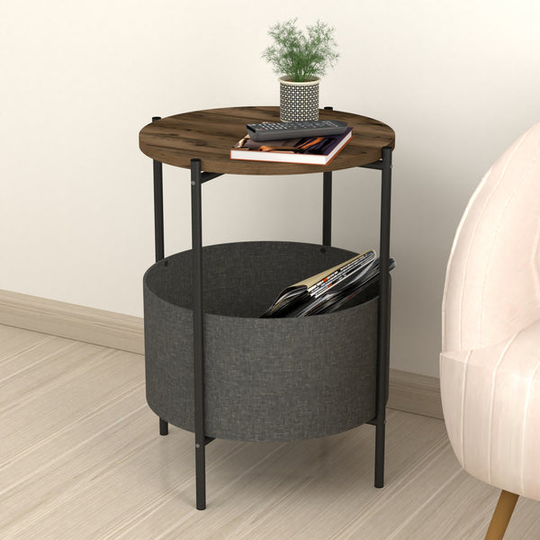 Hofors 60x43cm antracit / tölgyfa hatású, antik kisasztal [en.casa]