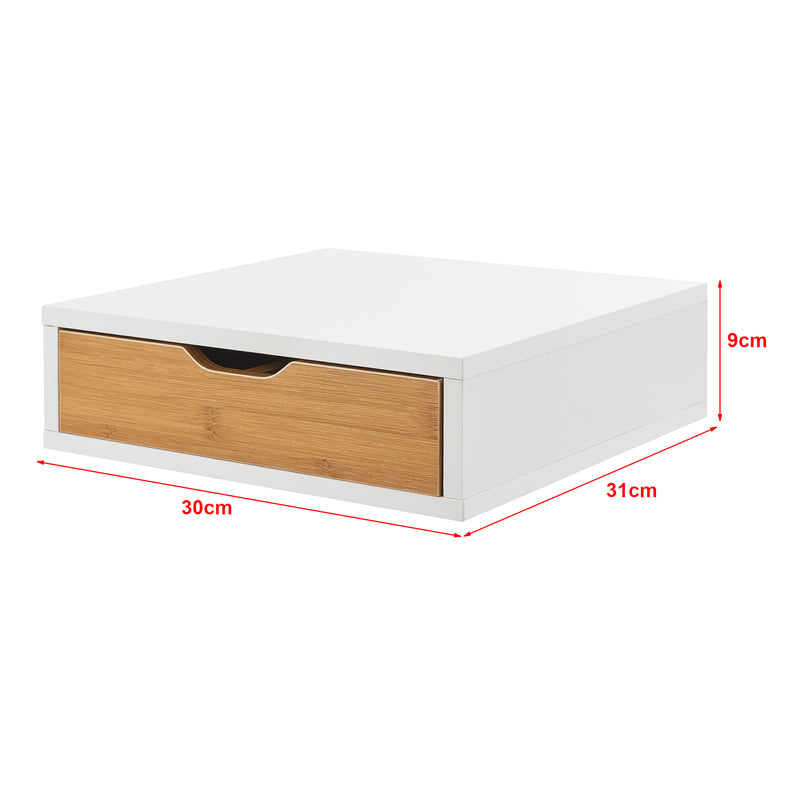 Méretrajz Íróasztali fiókos rendező Vieremä 9x30x31cm fehér/bambusz hatású [en.casa]