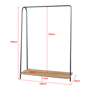 Ruhatartó állvány Ørbæk 144 x 100 x 35 cm fém forgácslap fekete fa szín [en.casa] 