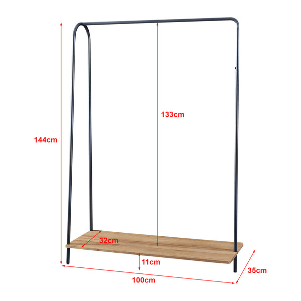 Ruhatartó állvány Ørbæk 144 x 100 x 35 cm fém forgácslap fekete fa szín [en.casa] 