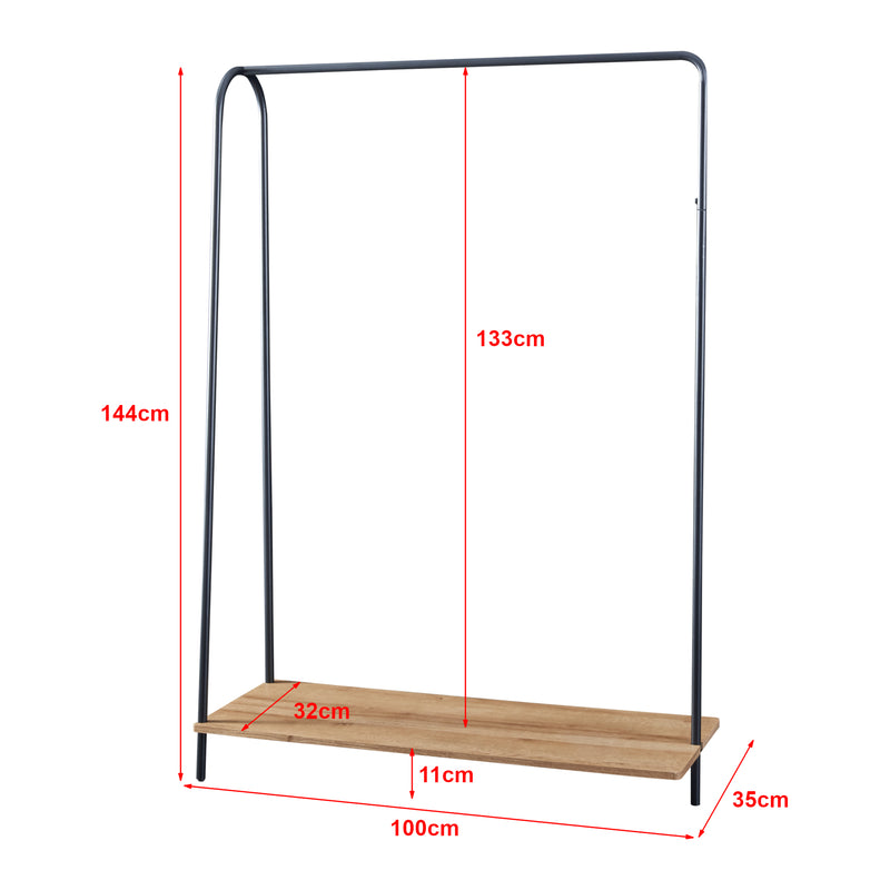 Méretrajz Ruhatartó állvány Ørbæk 144 x 100 x 35 cm fém forgácslap fekete fa szín [en.casa] 