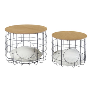 Kisasztalok 2 fémkosárból álló szett különböző méretekben Haapajärvi macskabarlanggal [en.casa]