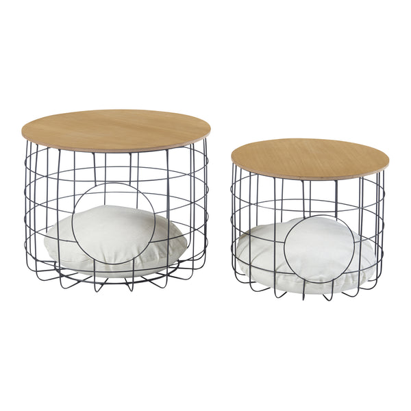 Kisasztalok 2 fémkosárból álló szett különböző méretekben Haapajärvi macskabarlanggal [en.casa]