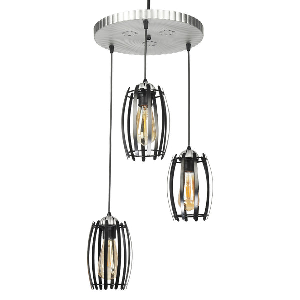 Függeszték Purley 3 x E27 Fém Ezüstszínű / Fekete [lux.pro]