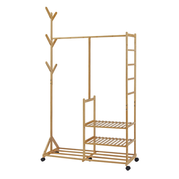 Gurulós ruhatartó állvány Ikaalinen bambusz [en.casa]