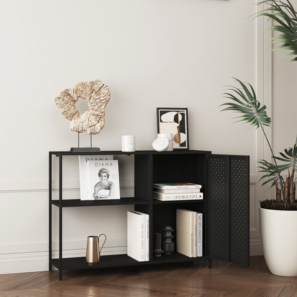 Polcos szekrény Viitasaari fém fekete [en.casa]