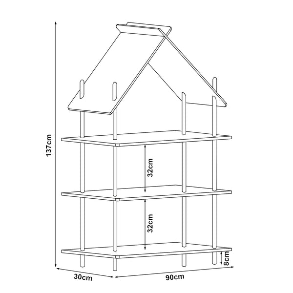 Házikó formájú gyerek könyvespolc Hamarøy 137x90x30cm [en.casa]