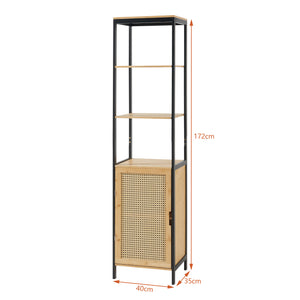 Bambusz fürdőszobaszekrény polccal Tervola 172x40x35cm fekete/natúr [en.casa]