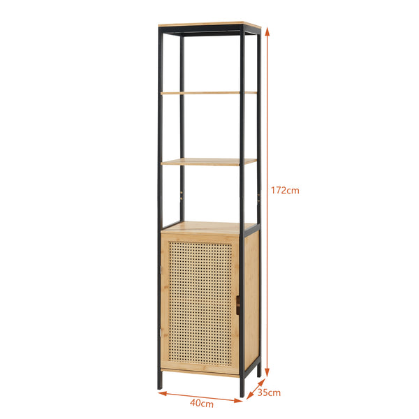 Bambusz fürdőszobaszekrény polccal Tervola 172x40x35cm fekete/natúr [en.casa]