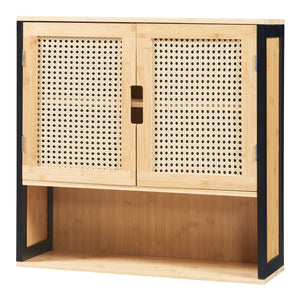 Fürdőszobai fali szekrény Tervola 60x60x20 cm fekete/bambusz [en.casa]