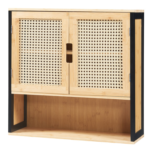 Fürdőszobai fali szekrény Tervola 60x60x20 cm fekete/bambusz [en.casa]