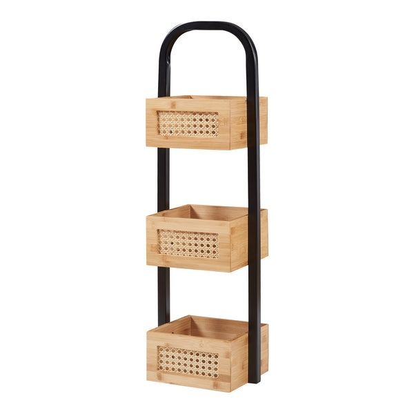 Fürdőszobai polc Tervola 73x23x19 cm fekete/bambusz [en.casa]