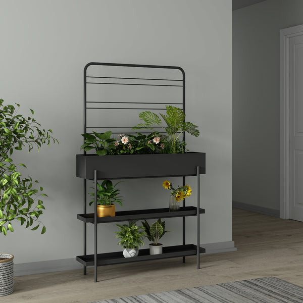 Virágtartó állvány Aalsmeer fém 154x96x24 cm fekete [casa.pro]