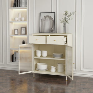 Vitrinszekrény Lindau acél 97x80x40 cm krémfehér [en.casa]