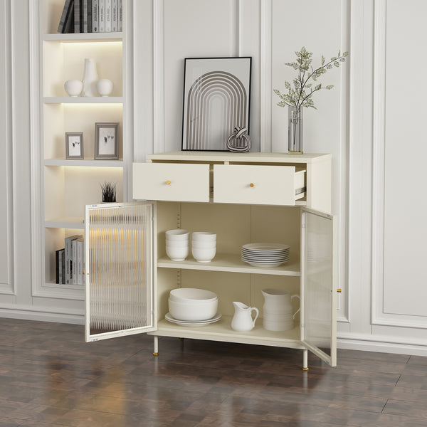 Vitrinszekrény Lindau acél 97x80x40 cm krémfehér [en.casa]