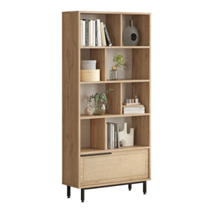 Könyvespolc Kvænangen 176x84x30 cm tölgyfa/rattan hatású [en.casa]