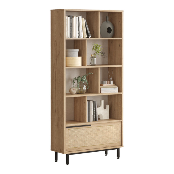 Könyvespolc Kvænangen 176x84x30 cm tölgyfa/rattan hatású [en.casa]