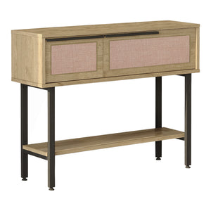 Konzolasztal Kvænangen 100x30x76 cm tölgyfa és rattan hatású [en.casa]