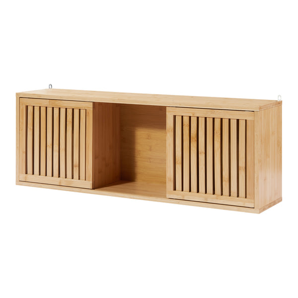 Fali polc Ypäjä 93x20x33 cm bambusz [en.casa]