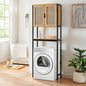 Tárolószekrény WC fölé Tervola 172x63x27 cm fekete/bambusz [en.casa]