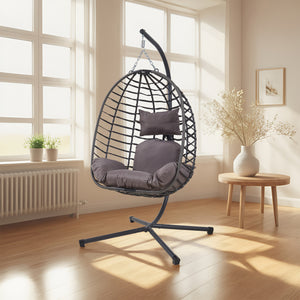 Függőfotel Kandsvas állvánnyal 198x110x95 cm szürke [en.casa]