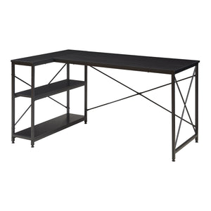 L-alakú íróasztal polccal Raundsvalt 137x88x75 cm fekete [en.casa]