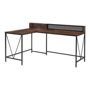 Íróasztal Frelvepirg magasított hátlappal L-alakú 165x110x75 cm diófa hatású [en.casa]