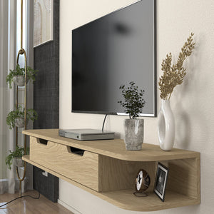 Falra szerelhető TV-állvány Karjali 150x30x19 cm tölgyfa hatású [en.casa]