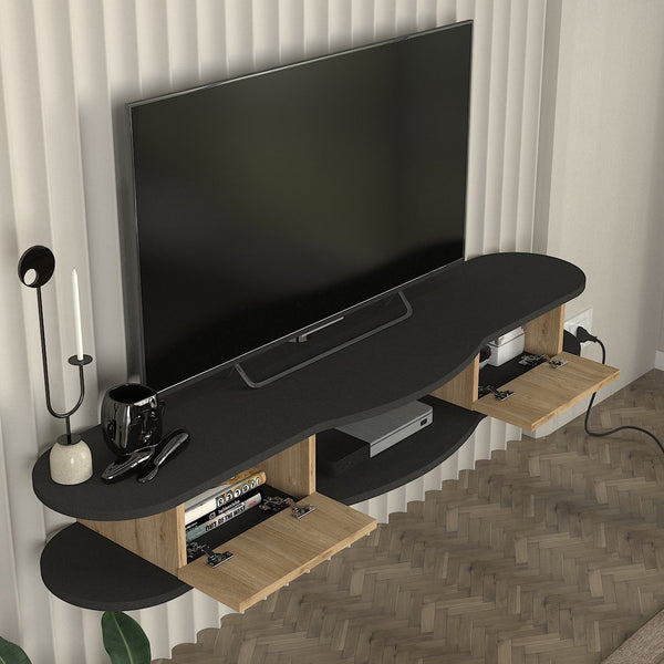 Falra szerelhető TV-állvány Nyskiri 150x35x19 cm antracit/tölgyfa hatású [en.casa]