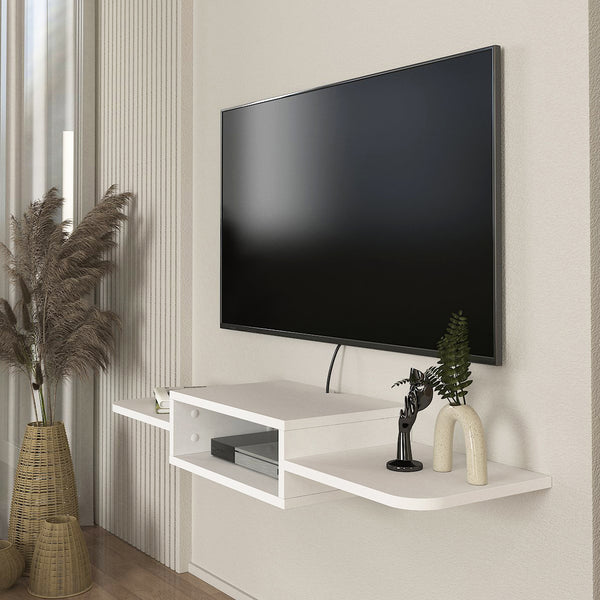 Falra szerelhető TV állvány Tar 115x30x16 cm fehér [en.casa]
