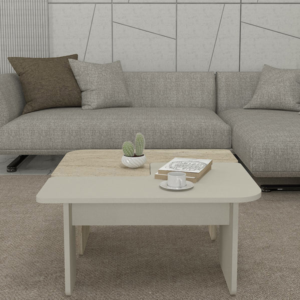 Dohányzóasztal Boneksbelt 2 részes homokkő és travertin színű [en.casa]