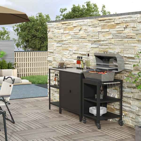 Kültéri szekrény polcos elemmel és zsúrkocsival Bolognano fekete matt [casa.pro]