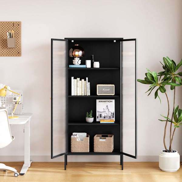 Vitrines szekrény Vinterhavn 180x80x35 cm acél fekete [en.casa]