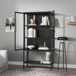 Vitrines szekrény Borshavisa acél 2 ajtóval 160x80x35 cm fekete [en.casa]