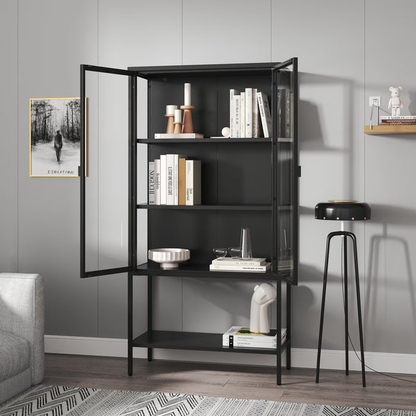 Vitrines szekrény Borshavisa acél 2 ajtóval 160x80x35 cm fekete [en.casa]