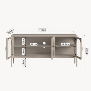 Vitrinszekrény Klippestad acél 118x35x55 cm teveszín [en.casa]
