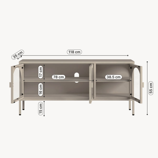 Vitrinszekrény Klippestad acél 118x35x55 cm teveszín [en.casa]