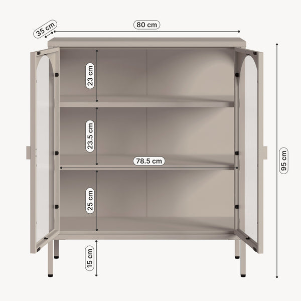 Vitrines szekrény Klippestad acél 95x80x35 cm teveszín [en.casa]