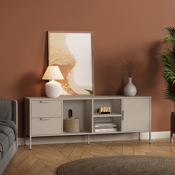 TV szekrény Kliri acél 150x35x58 cm teveszín [en.casa]