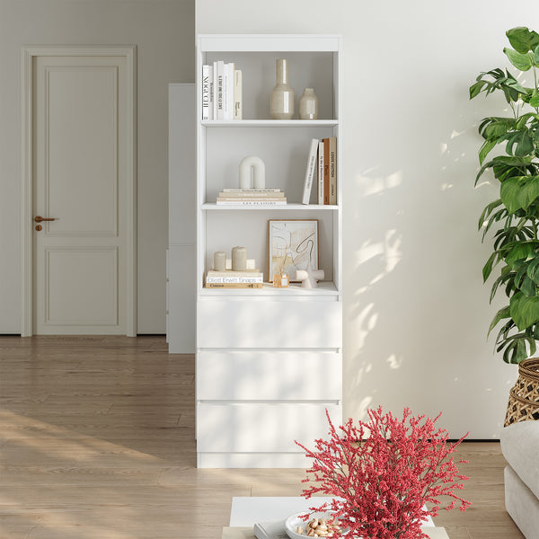 Könyvespolc Les 3 fiókkal 180x60x35 cm fehér [en.casa]