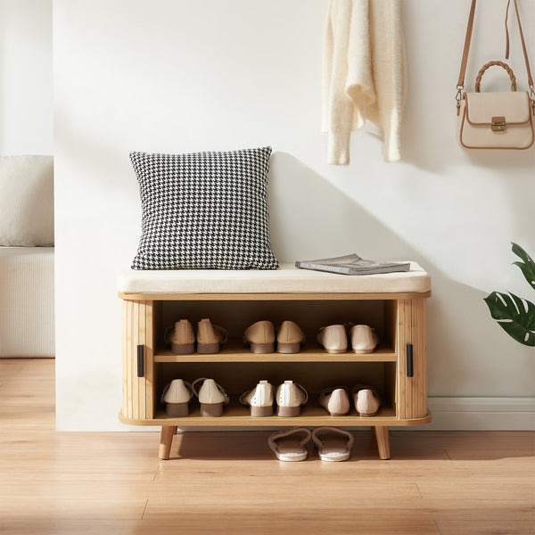 Cipősszekrény ülőpárnával Tvedestrand 50x80x40 cm bambusz/beige [en.casa]