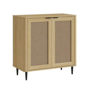 Tálalószekrény Lukhomso 83x80x40 cm tölgyfa hatású rattan mintázattal [en.casa]