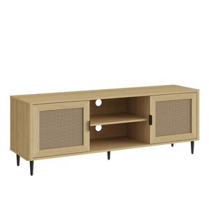 TV szekrény Lukhomso 152x40x54 cm tölgyfa hatású rattan mintával [en.casa]