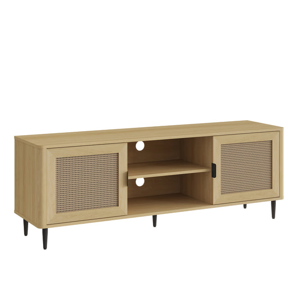 TV szekrény Lukhomso 152x40x54 cm tölgyfa hatású rattan mintával [en.casa]